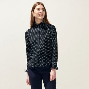 Claudie Pierlot navy polka Swiss dot button down shirt size 6